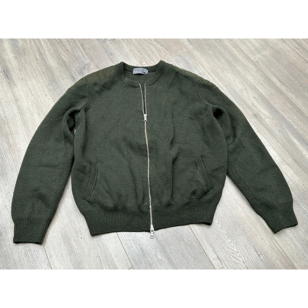 Vince Zip Cardigan Mens Large Green Wool Knit Full Zip‎ Cozy Sweater Jacket